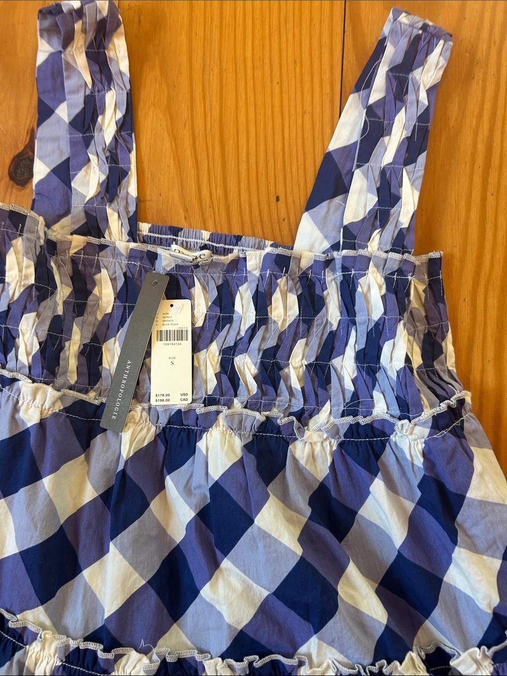 Anthropologie Blue and White Gingham Midi Dress - Picture 4 of 7